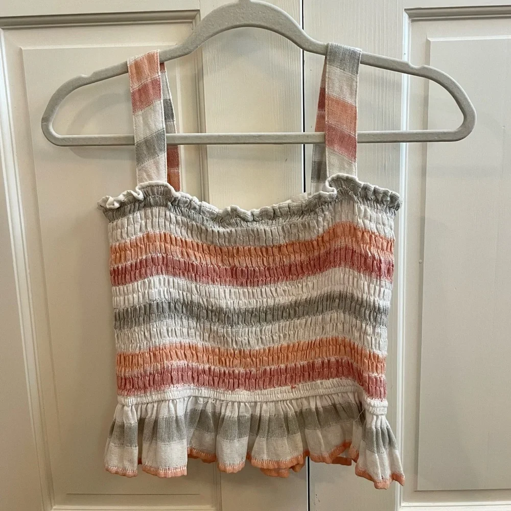 Super cute striped button up top! Originally size large altered to size small! - Picture 2 of 2